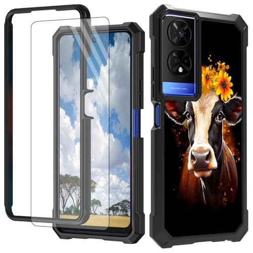CGFGHHUY Schutzhülle für TCL 50 XE 5G für TCL 50 XE 5G, mit Displayschutzfolie, hartes PC + weiches TPU, stoßfeste Schutzhülle für TCL 50 XE 5G T614D 16,8 cm (6,6 Zoll) 2024 – Sonnenblume süße Kuh von CGFGHHUY