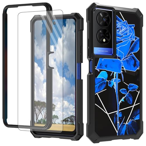 CGFGHHUY Schutzhülle für TCL 50 XE 5G für TCL 50 XE 5G mit Displayschutzfolie, Hart-PC + weiches TPU, stoßfeste Schutzhülle für TCL 50 XE 5G T614D 16,8 cm (6,6 Zoll) 2024 – Blaue Rose von CGFGHHUY