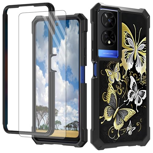CGFGHHUY Schutzhülle für TCL 50 XE 5G für TCL 50 XE 5G mit Displayschutzfolie, Hart-PC + weiches TPU, stoßfeste Schutzhülle für TCL 50 XE 5G T614D 16,8 cm (6,6 Zoll) 2024 – Goldene Schmetterlinge von CGFGHHUY