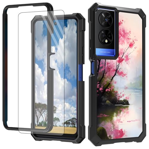 CGFGHHUY Schutzhülle für TCL 50 XE 5G für TCL 50 XE 5G mit Displayschutzfolie, Hart-PC + weiches TPU, stoßfeste Schutzhülle für TCL 50 XE 5G T614D 16,8 cm (6,6 Zoll) 2024 – Rosa Kirschblütenbaum von CGFGHHUY