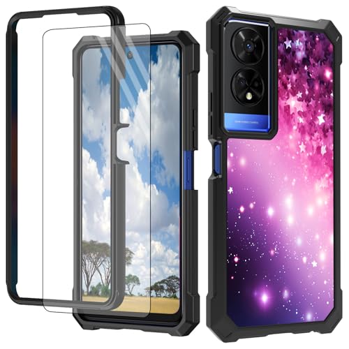 CGFGHHUY Schutzhülle für TCL 50 XE 5G für TCL 50 XE 5G mit Displayschutzfolie, Hart-PC + weiches TPU, stoßfeste Schutzhülle für TCL 50 XE 5G T614D 16,8 cm (6,6 Zoll) 2024 – Rosa Sterne und Glitzer von CGFGHHUY