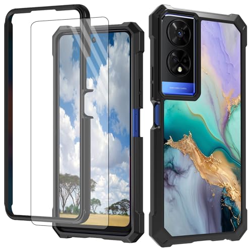 CGFGHHUY Schutzhülle für TCL 50 XE 5G für TCL 50 XE 5G mit Displayschutzfolie, hartes PC + weiches TPU, stoßfeste Schutzhülle für TCL 50 XE 5G T614D 16,8 cm (6,6 Zoll) 2024, grüner Marmor von CGFGHHUY