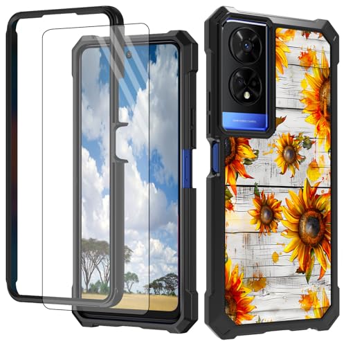 CGFGHHUY Schutzhülle für TCL 50 XE 5G für TCL 50 XE 5G mit Displayschutzfolie, hartes PC + weiches TPU, stoßfeste Schutzhülle für TCL 50 XE 5G T614D 16,8 cm (6,6 Zoll) 2024 – Holzgelbe Sonnenblume von CGFGHHUY