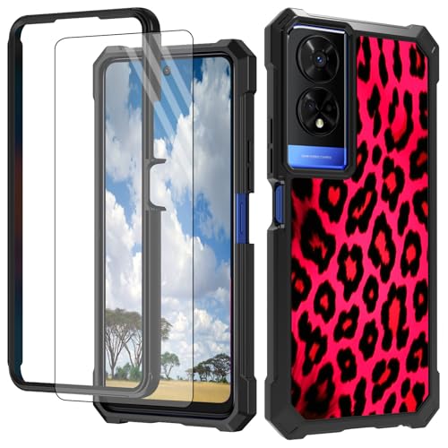 CGFGHHUY Schutzhülle für TCL 50 XE 5G für TCL 50 XE 5G mit Displayschutzfolie, hartes PC + weiches TPU, stoßfeste Schutzhülle für TCL 50 XE 5G T614D 16,8 cm (6,6 Zoll) 2024 – Rosa Leopardenmuster von CGFGHHUY