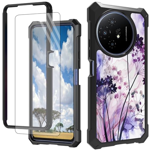 CGFGHHUY Schutzhülle für TCL 50 XL 5G, mit Displayschutzfolie, Hart-PC + weiches TPU, stoßfeste Schutzhülle für TCL 50 XL 5G 17,2 cm (6,8 Zoll) 2024, lila Marmor und Blumen von CGFGHHUY