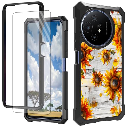 CGFGHHUY Schutzhülle für TCL 50 XL 5G, mit Displayschutzfolie, hartes PC + weiches TPU, stoßfeste Schutzhülle für TCL 50 XL 5G 17,2 cm (6,8 Zoll) 2024, Holzgelbe Sonnenblume von CGFGHHUY