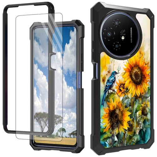 CGFGHHUY Schutzhülle für TCL 50 XL 5G, mit Displayschutzfolie, hartes PC + weiches TPU, stoßfeste Schutzhülle für TCL 50 XL 5G 17,2 cm (6,8 Zoll) 2024, gelbe Sonnenblumen, Vogel von CGFGHHUY