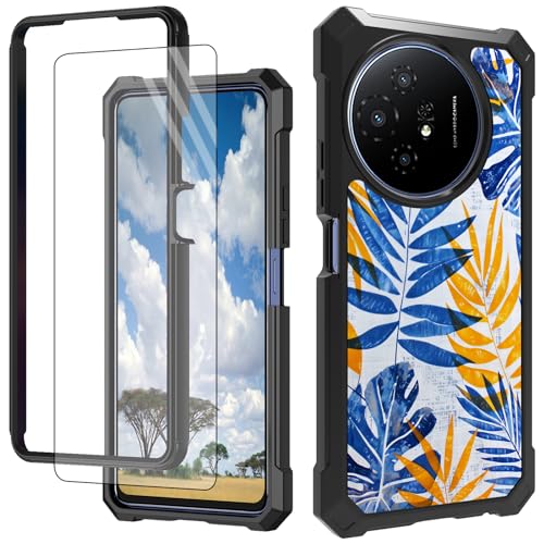 CGFGHHUY Schutzhülle für TCL 50 XL 5G, mit Displayschutzfolie, hartes PC + weiches TPU, stoßfeste Schutzhülle für TCL 50 XL 5G 17,2 cm (6,8 Zoll) 2024, gelbes und blaues Blatt von CGFGHHUY