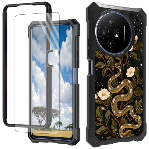 CGFGHHUY Schutzhülle für TCL 50 XL 5G, mit Displayschutzfolie, hartes PC + weiches TPU, stoßfeste Schutzhülle für TCL 50 XL 5G 17,2 cm (6,8 Zoll) 2024 – Galaxy Snake Moon Flowers von CGFGHHUY