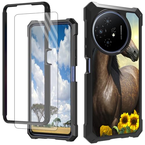 CGFGHHUY Schutzhülle für TCL 50 XL 5G, mit Displayschutzfolie, hartes PC + weiches TPU, stoßfeste Schutzhülle für TCL 50 XL 5G 17,2 cm (6,8 Zoll) 2024 – Pferd und Sonnenblumen von CGFGHHUY