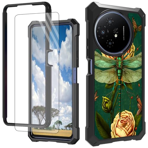 CGFGHHUY Schutzhülle für TCL 50 XL 5G, mit Displayschutzfolie, hartes PC + weiches TPU, stoßfeste Schutzhülle für TCL 50 XL 5G 17,2 cm (6,8 Zoll) 2024 – Rosen und Libelle von CGFGHHUY