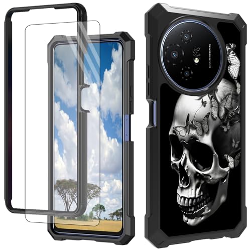 CGFGHHUY Schutzhülle für TCL 50 XL 5G, mit Displayschutzfolie, hartes PC + weiches TPU, stoßfeste Schutzhülle für TCL 50 XL 5G 17,2 cm (6,8 Zoll) 2024 – Schmetterlinge Schädel von CGFGHHUY