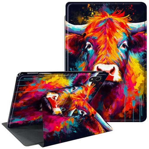 CGFGHHUY Schutzhülle für iPad 10. Generation für iPad 10,9 Zoll (27,7 cm), 360 Grad drehbarer Ständer, Schutzhülle mit automatischer Wake-/Sleep-Abdeckung für iPad 27,7 cm (10,9 Zoll), Aquarell-Kuh von CGFGHHUY