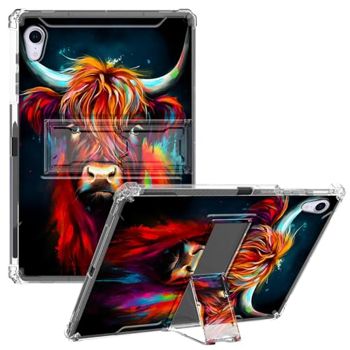 CGFGHHUY Schutzhülle für iPad Mini 6. Generation, 21,8 cm (8,6 Zoll), transparent, schlank, leicht, mit Ständer, TPU, mit Stifthalter, Tablet-Hülle für iPad Mini 6 2021, niedliche Aquarell-Kuh von CGFGHHUY
