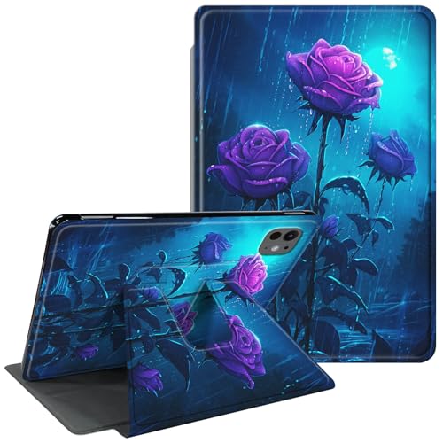 CGFGHHUY Schutzhülle für iPad Pro 13 Zoll (33 cm) 2024 M4 mit 360 Grad drehbarem Ständer, Schutzhülle mit automatischer Wake-Sleep-Hülle für iPad Pro 13 Zoll (33 cm), 7. Generation 2024, lila Rosen im von CGFGHHUY