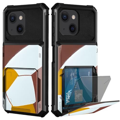 CGFGHHUY Schutzhülle für iPhone 15, 15,5 cm (6,1 Zoll) 2023, Brieftasche, Kartenschlitz, versteckte Klapptür, Fußball-Muster, doppellagig, hartes Polycarbonat und weiches TPU, stoßfest von CGFGHHUY