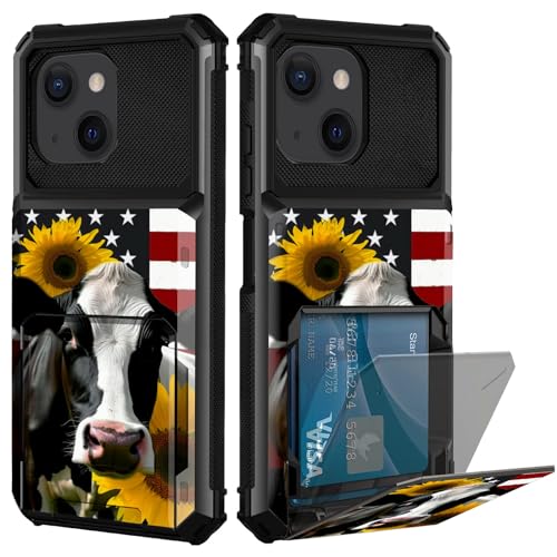 CGFGHHUY Schutzhülle für iPhone 15, Brieftasche, Kartenschlitz, versteckte Klapptür, amerikanische Flagge, Sonnenblumen, Kuh-Muster, zweilagig, hartes Polycarbonat und weiches TPU, stoßfeste CGFGHHUY Schutzhülle für iPhone 15, Brieftasche, Kartenschlitz, versteckte Klapptür, amerikanische Flagge, Sonnenblumen, Kuh-Muster, zweilagig, hartes Polycarbonat und weiches TPU, stoßfeste von CGFGHHUY