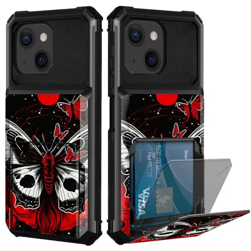CGFGHHUY Schutzhülle für iPhone 15, Brieftasche, Kartenschlitz, versteckte Klapptür, roter Schmetterling, Mond, Design, doppellagig, hartes Polycarbonat und weiches TPU, stoßfeste Schutzhülle für CGFGHHUY Schutzhülle für iPhone 15, Brieftasche, Kartenschlitz, versteckte Klapptür, roter Schmetterling, Mond, Design, doppellagig, hartes Polycarbonat und weiches TPU, stoßfeste Schutzhülle für von CGFGHHUY