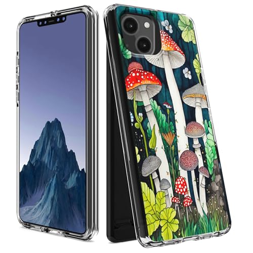 CGFGHHUY Schutzhülle für iPhone 15 / 14 2022 / 2023 (15,5 cm), transparent, zweilagig, transparent, weiches TPU + hartes Polycarbonat, stoßfest, Pilz von CGFGHHUY