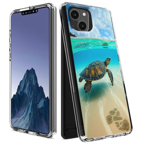 CGFGHHUY Schutzhülle für iPhone 15 Plus, 17 cm (6,7 Zoll), 2022/2023, transparente Hülle, doppellagig, transparent, weiches TPU + hartes Polycarbonat, stoßfest, Schildkröte im Meer von CGFGHHUY