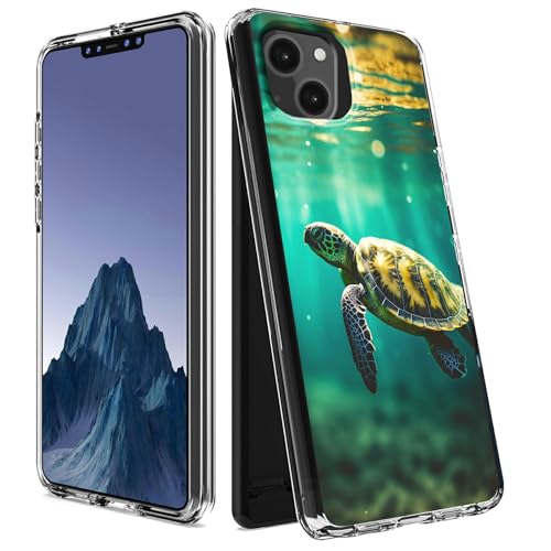 CGFGHHUY Schutzhülle für iPhone 15 Plus, 17 cm (6,7 Zoll), 2022/2023, transparente Hülle, zweilagig, transparent, weiches TPU + hartes Polycarbonat, stoßfest, Schildkröten im Meer von CGFGHHUY