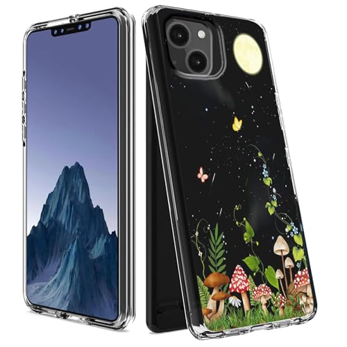 CGFGHHUY Schutzhülle für iPhone 15 Plus, 17 cm (6,7 Zoll), 2022/2023, transparente Hülle, zweilagig, transparent, weiches TPU + hartes Polycarbonat, stoßfeste Schutzhülle, Pilze, Schmetterling, Blume von CGFGHHUY
