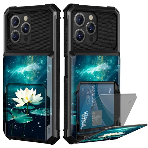 CGFGHHUY Schutzhülle für iPhone 15 Pro, Brieftasche, Kartenschlitz, versteckte Klapptür, Lotusblüte und Lotusblatt-Muster, zweilagig, hartes Polycarbonat und weiches TPU, stoßfeste Schutzhülle für CGFGHHUY Schutzhülle für iPhone 15 Pro, Brieftasche, Kartenschlitz, versteckte Klapptür, Lotusblüte und Lotusblatt-Muster, zweilagig, hartes Polycarbonat und weiches TPU, stoßfeste Schutzhülle für von CGFGHHUY