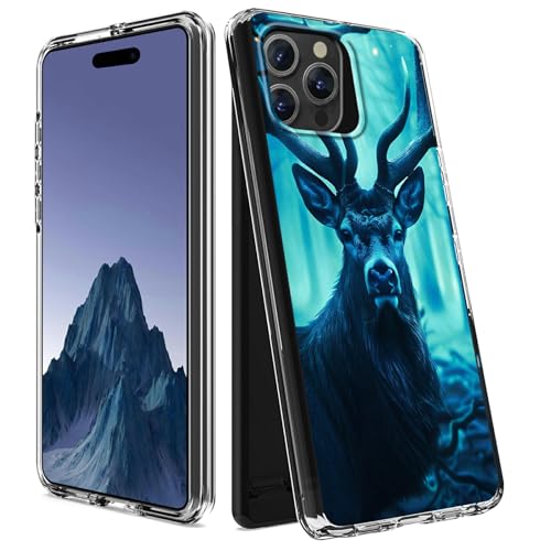 CGFGHHUY Schutzhülle für iPhone 15 Pro, transparent, zweilagig, transparent, weiches TPU + hartes Polycarbonat, stoßfest, Schutzhülle für iPhone 15 Pro 6,1 Zoll 2023 – Blauer Wald Hirsch von CGFGHHUY