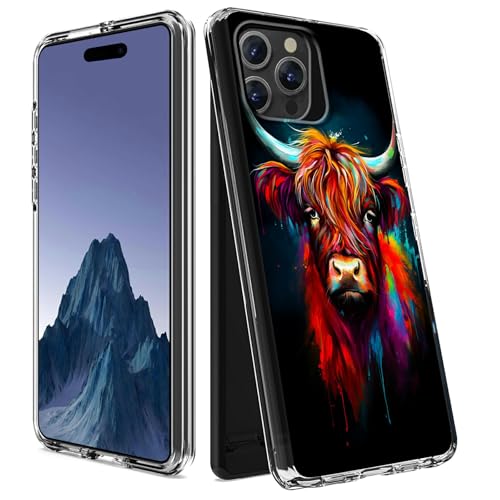 CGFGHHUY Schutzhülle für iPhone 15 Pro, transparent, zweilagig, transparent, weiches TPU + hartes Polycarbonat, stoßfeste Schutzhülle für iPhone 15 Pro 15,5 cm (6,1 Zoll) 2023 – niedliche Aquarell-Kuh von CGFGHHUY