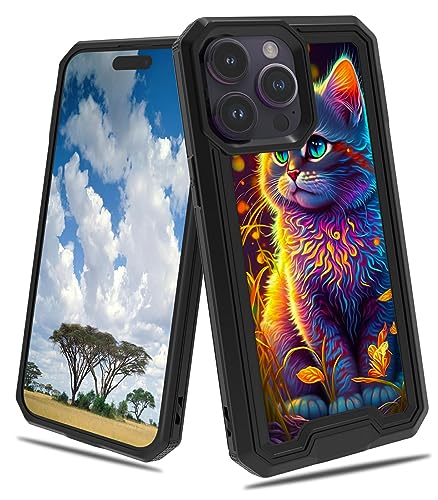 CGFGHHUY Schutzhülle für iPhone 15 Pro Max, 2-in-1, zweilagig, hartes Polycarbonat, weiches TPU, stoßfest, Fallschutzhülle, für iPhone 15 Pro Max 17 cm (6,7 Zoll) 2023 – Aquarell-Katze von CGFGHHUY