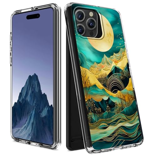 CGFGHHUY Schutzhülle für iPhone 15 Pro Max, transparent, zweilagig, transparent, weiches TPU + hartes Polycarbonat, stoßfest, Schutzhülle für iPhone 15 Pro Max 6,7 Zoll 2023 – Moon Mountain Art von CGFGHHUY