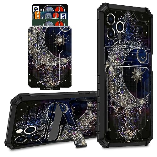 CGFGHHUY Schutzhülle für iPhone 15 Pro Max 6,7 Zoll 2023, Brieftaschenformat, mit Kreditkartenfach und Ständer, zweilagig, hartes Polycarbonat, weiche TPU-Schutzhülle – Lila Mond von CGFGHHUY