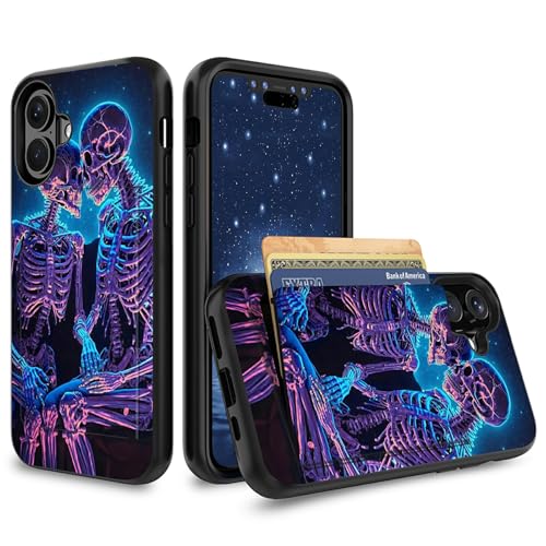 CGFGHHUY Schutzhülle für iPhone 16, 15,5 cm (6,1 Zoll) 2024, Hybrid-Schutzhülle mit Kartenhalter, Hybrid-Hülle, zweilagig, weiches Silikon, harter Polycarbonat, versteckte Ausweise, Kreditkarte von CGFGHHUY