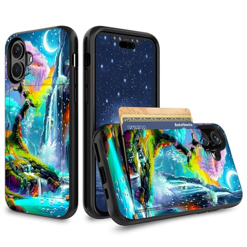 CGFGHHUY Schutzhülle für iPhone 16, 15,5 cm (6,1 Zoll) 2024, Hybrid-Schutzhülle mit Kartenhalter, Hybrid-Hülle, zweilagig, weiches Silikon, harter Polycarbonat, versteckte Ausweise, Kreditkarte von CGFGHHUY