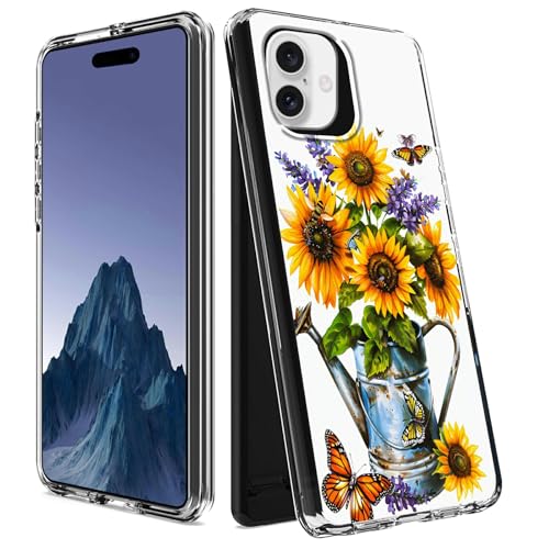 CGFGHHUY Schutzhülle für iPhone 16, transparent, zweilagig, transparent, weiches TPU + hartes Polycarbonat, stoßfest, Schutzhülle für iPhone 16 15,5 cm (6,1 Zoll) 2024, Sonnenblume und Schmetterling von CGFGHHUY