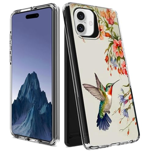 CGFGHHUY Schutzhülle für iPhone 16, transparent, zweilagig, transparent, weiches TPU + hartes Polycarbonat, stoßfest, Schutzhülle für iPhone 16 15,5 cm (6,1 Zoll) 2024 – Kolibri-Blume von CGFGHHUY