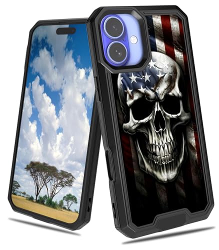 CGFGHHUY Schutzhülle für iPhone 16 Plus, 2-in-1, zweilagig, hartes Polycarbonat, weiches TPU, stoßfest, Fallschutzhülle, Schutzhülle für iPhone 16 Plus 17 cm (6,7 Zoll) 2024 – Totenkopf mit von CGFGHHUY