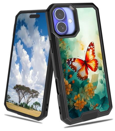 CGFGHHUY Schutzhülle für iPhone 16 Plus, 2-in-1, zweilagig, hartes Polycarbonat, weiches TPU, stoßfest, Fallschutzhülle, für iPhone 16 Plus 6,7 Zoll 2024, Aquarell, Schmetterlinge und Blätter CGFGHHUY Schutzhülle für iPhone 16 Plus, 2-in-1, zweilagig, hartes Polycarbonat, weiches TPU, stoßfest, Fallschutzhülle, für iPhone 16 Plus 6,7 Zoll 2024, Aquarell, Schmetterlinge und Blätter von CGFGHHUY