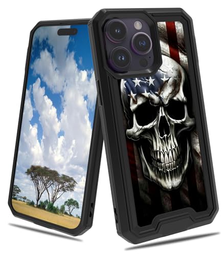 CGFGHHUY Schutzhülle für iPhone 16 Pro, 2-in-1, zweilagig, hartes Polycarbonat, weiches TPU, stoßfest, Fallschutzhülle, für iPhone 16 Pro 6,3 Zoll 2024 – Totenkopf mit amerikanischer Flagge CGFGHHUY Schutzhülle für iPhone 16 Pro, 2-in-1, zweilagig, hartes Polycarbonat, weiches TPU, stoßfest, Fallschutzhülle, für iPhone 16 Pro 6,3 Zoll 2024 – Totenkopf mit amerikanischer Flagge von CGFGHHUY