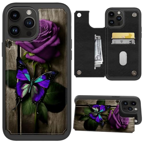 CGFGHHUY Schutzhülle für iPhone 16 Pro, Brieftaschen-Schutzhülle mit Kartenfächern und Ständer, PU-Leder, weiche TPU-Schutzhülle für iPhone 16 Pro 6,3 Zoll 2024, Lila Rosen und Schmetterlinge CGFGHHUY Schutzhülle für iPhone 16 Pro, Brieftaschen-Schutzhülle mit Kartenfächern und Ständer, PU-Leder, weiche TPU-Schutzhülle für iPhone 16 Pro 6,3 Zoll 2024, Lila Rosen und Schmetterlinge von CGFGHHUY