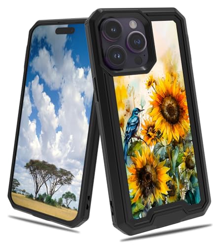CGFGHHUY Schutzhülle für iPhone 16 Pro Max, 2-in-1, zweilagig, hartes Polycarbonat, weiches TPU, stoßfest, Fallschutzhülle, für iPhone 16 Pro Max 17,5 cm (6,9 Zoll) 2024, gelbe Sonnenblumen, Vogel von CGFGHHUY