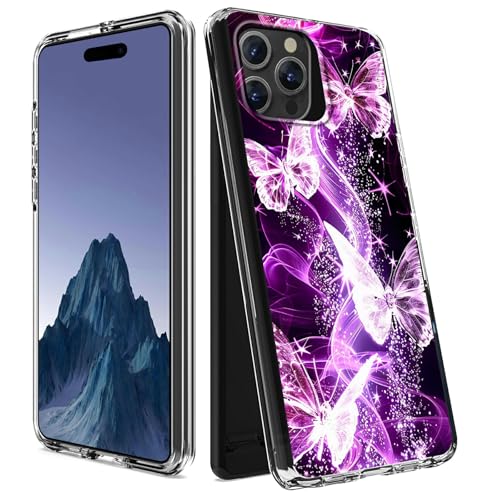 CGFGHHUY Schutzhülle für iPhone 16 Pro Max 17,5 cm (6,9 Zoll) 2024, zweilagig, transparent, weiches TPU + hartes Polycarbonat, stoßfest, rosa Schmetterlinge von CGFGHHUY