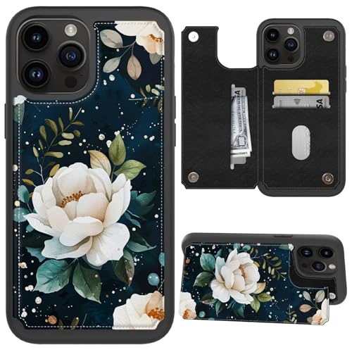CGFGHHUY Schutzhülle für iPhone 16 Pro Max 17,5 cm (6,9 Zoll) 2024 (2024) mit Kartenfächern und Ständer, PU-Leder, weiche TPU-Schutzhülle, weiße Blumen von CGFGHHUY