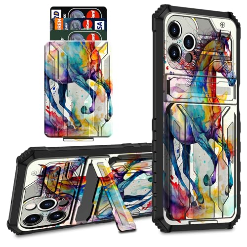CGFGHHUY Schutzhülle für iPhone 16 Pro Max 17,5 cm (6,9 Zoll) 2024 (2024) mit Kreditkartenfach und Ständer, zweilagig, hartes Polycarbonat, weiche TPU-Schutzhülle – buntes Pferd von CGFGHHUY