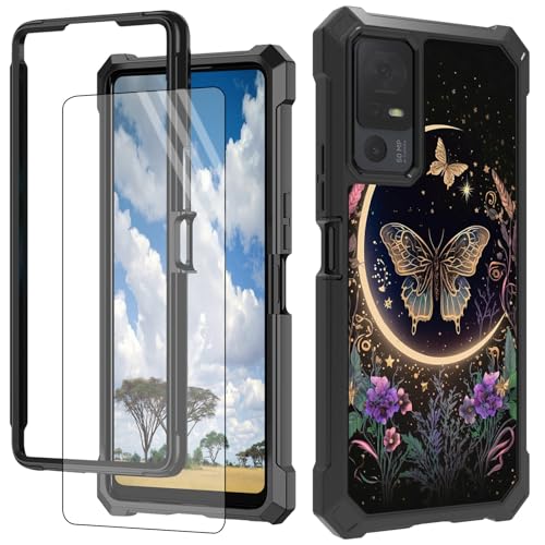 CGFGHHUY TCL 40XL Handyhülle für TCL 40XL mit Displayschutzfolie, hartes PC + weiches TPU, stoßfeste Schutzhülle für TCL 40 XL 17,1 cm (6,7 Zoll) 2023 – Blumen, Pflanzen, Schmetterlinge von CGFGHHUY
