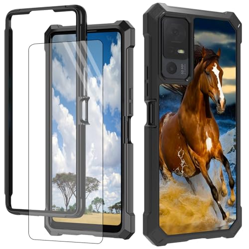 CGFGHHUY TCL 40XL Handyhülle für TCL 40XL mit Displayschutzfolie, hartes PC + weiches TPU, stoßfeste Schutzhülle für TCL 40 XL 17,1 cm (6,7 Zoll) 2023 – Pferde laufen von CGFGHHUY