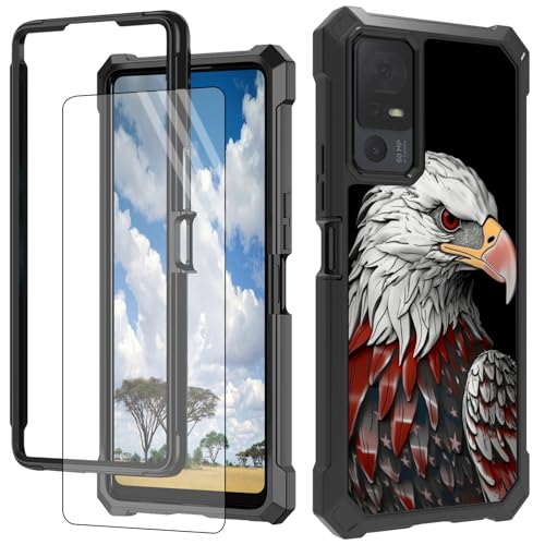 CGFGHHUY TCL 40XL Schutzhülle für TCL 40XL mit Displayschutzfolie, Hart-PC + weiches TPU, stoßfeste Schutzhülle für TCL 40 XL 17,1 cm (6,7 Zoll) 2023 – amerikanische Flagge des Adlers von CGFGHHUY