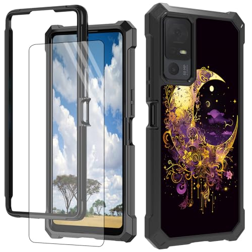 CGFGHHUY TCL 40XL Schutzhülle für TCL 40XL mit Displayschutzfolie, hartes PC + weiches TPU, stoßfeste Schutzhülle für TCL 40 XL 17,1 cm (6,7 Zoll) 2023 – gelber Mond und Blume von CGFGHHUY