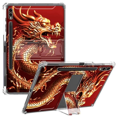 CGFGHHUY Transparente Schutzhülle für Samsung Galaxy Tab S9 FE Plus 12,5 Zoll 2023, schlank, leicht, Ständer, Schutzhülle, transparent, TPU, mit Stifthalter, Goldener Drache von CGFGHHUY