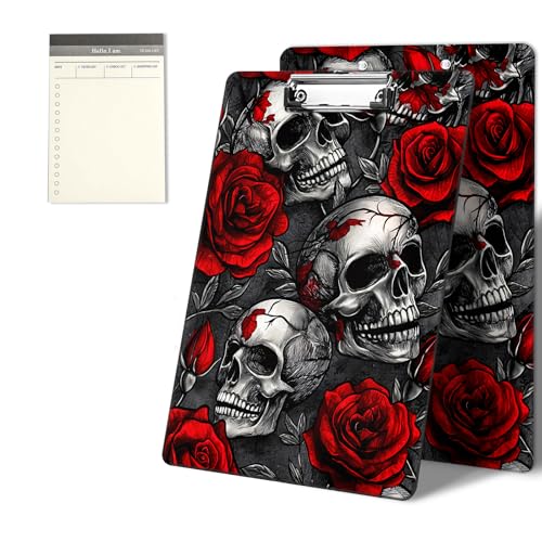 Klemmbretter mit Rosen- und Totenkopf-Muster, 22,9 x 31,8 cm, Standard-A4-Klemmbrett mit flachem Metallclip und To-Do-Notizblock für Schule, Büro, Zuhause und Studenten Klemmbretter mit Rosen- und Totenkopf-Muster, 22,9 x 31,8 cm, Standard-A4-Klemmbrett mit flachem Metallclip und To-Do-Notizblock für Schule, Büro, Zuhause und Studenten von CGFGHHUY